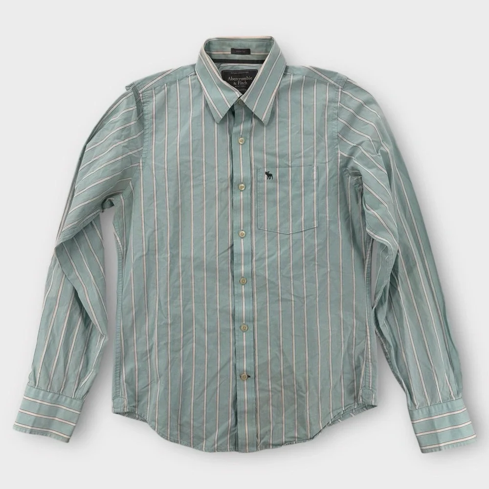 Abercrombie & Fitch Shirt Mens Medium Button Down‎ Muscle Fit Stripe LS Blue